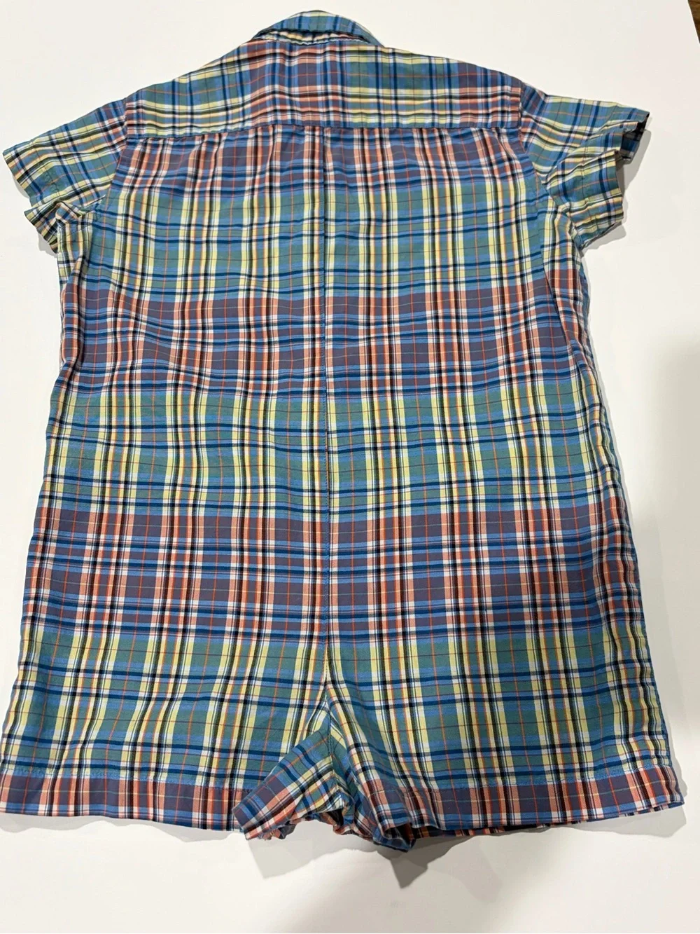 Ralph Lauren Plaid Button-Down Kids Romper in Blue, Green & Brown